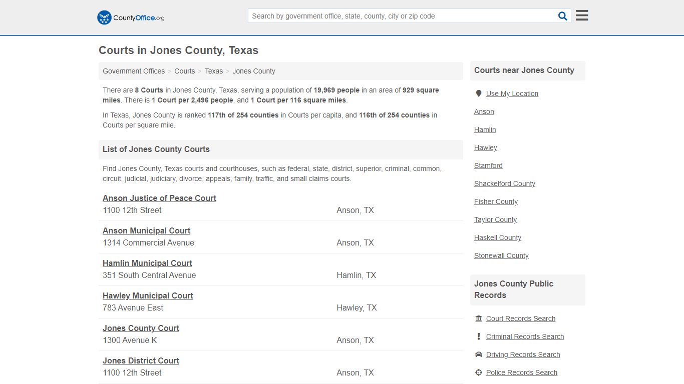 Courts - Jones County, TX (Court Records & Calendars)